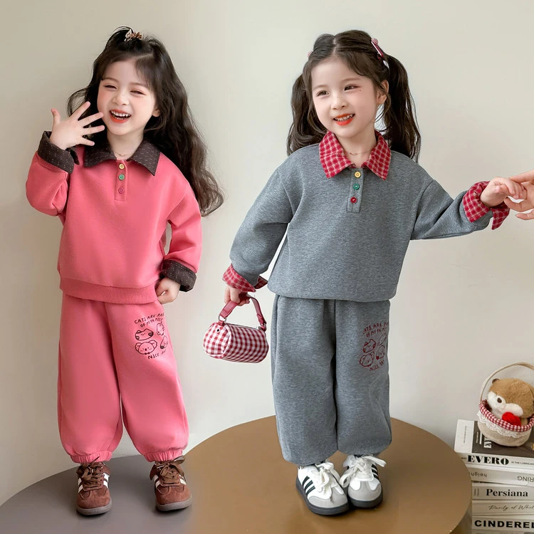 女小童卫衣套装春秋款2025新款网红女宝宝运动两件套儿童秋装衣服
