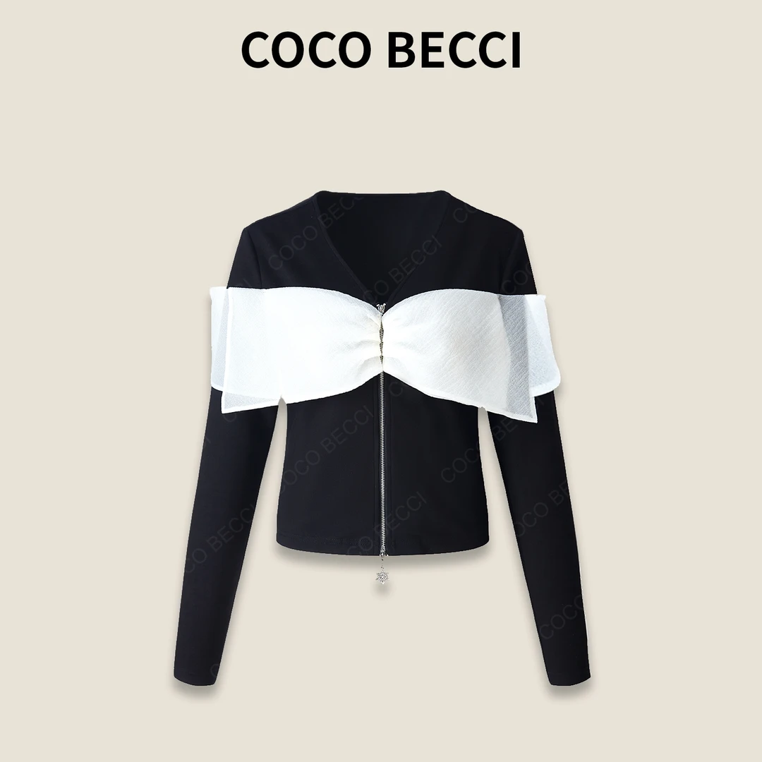 COCO BECCI【法式小香上衣】气质黑白蝴蝶上衣YT25JS140004