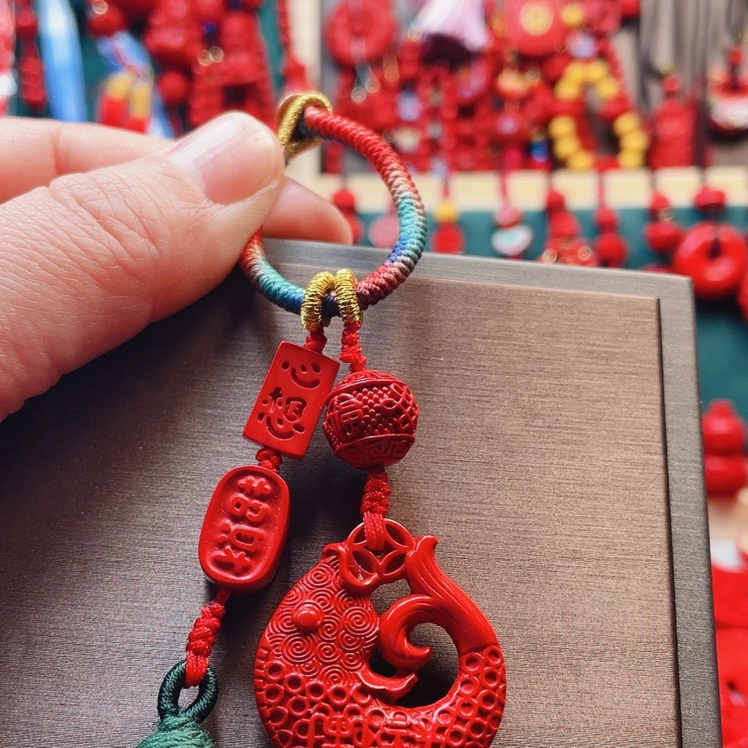 天然辰砂首尾相连鱼钥匙扣包包挂