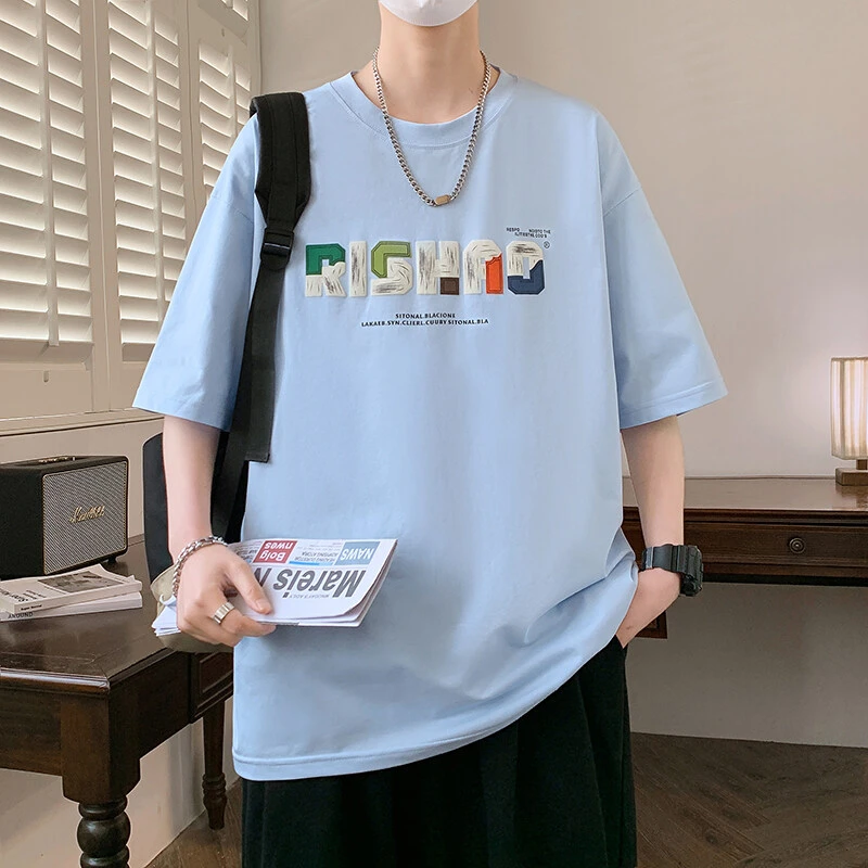 潮牌美式字母印花圆领短袖t恤男士夏季新款潮流百搭半袖上衣打底T