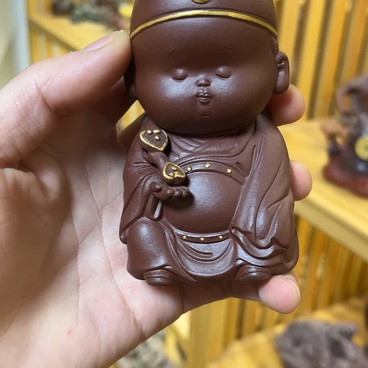 小***啦紫砂茶壶紫砂描金小状元茶宠摆件