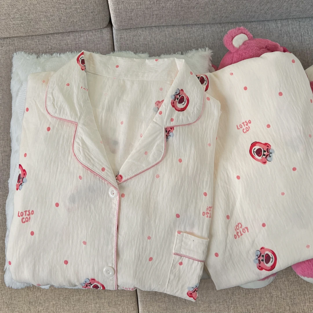 睡衣女春秋2025新款云朵棉长袖网红爆款卡通波点草莓熊家居服套装