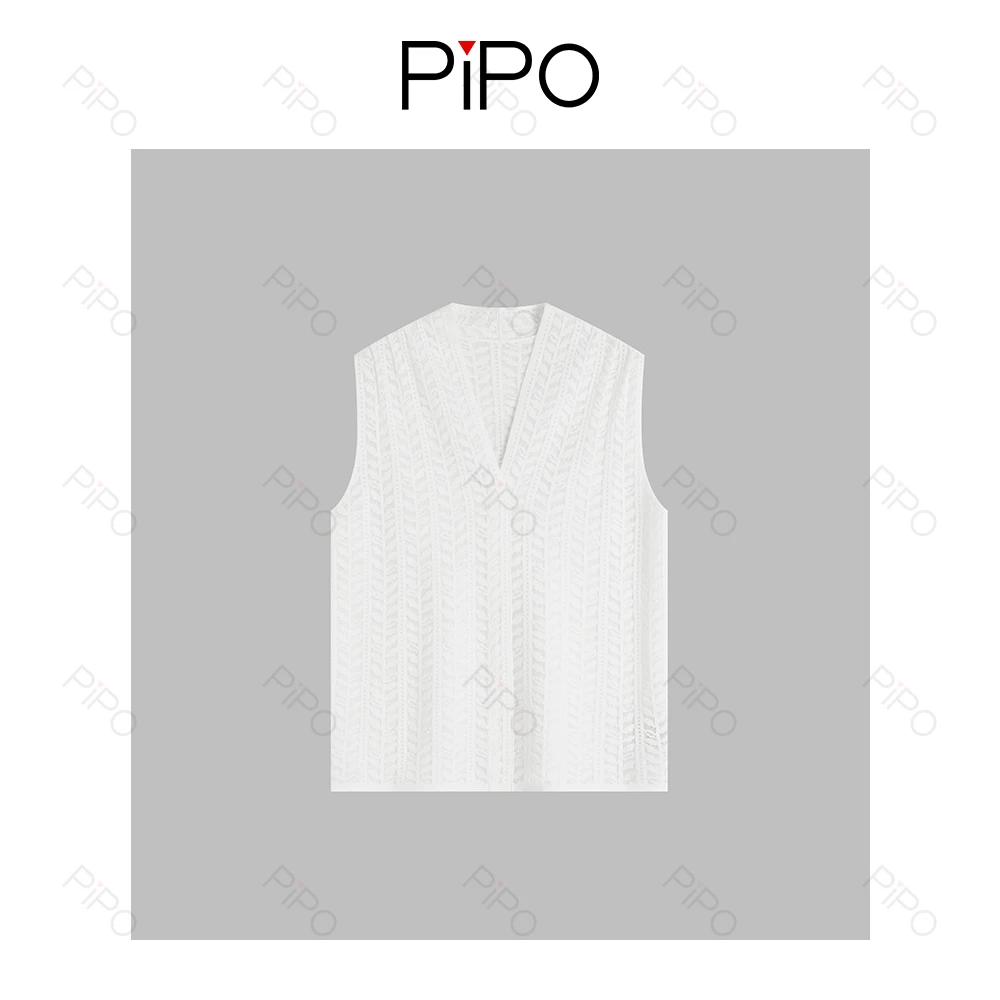 PIPO女时尚针织衫开衫气质提花轻薄凉感针织背心DD52Z001