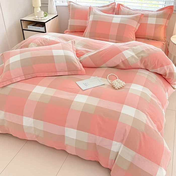 新款上新全棉A类色织水洗棉四件套床上用品条纹格子款简约款无印