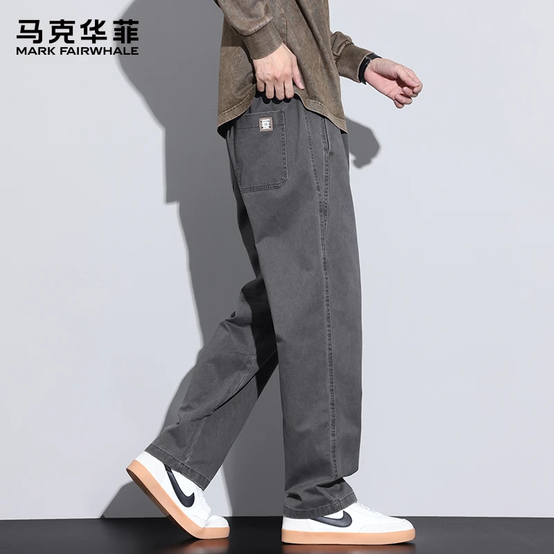 马克华菲纯棉休闲裤男士2025秋季新款宽松直筒潮牌百搭垂感长裤子