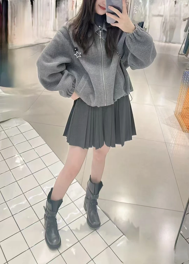2025秋冬新品明星同款别针款毛呢外套女