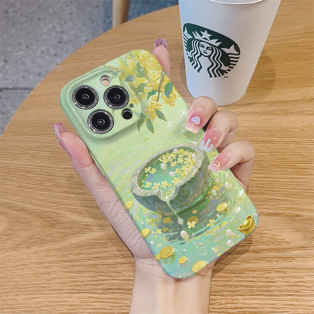 繁花金波聚宝盆适用苹果16promax 华为 小米vivo oppo荣耀手机壳