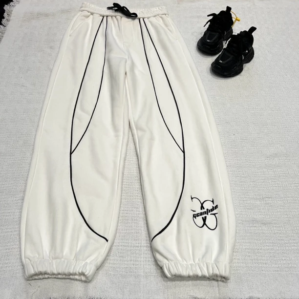 30581高端童装潮牌青少年加绒针织裤W3休闲裤白色时尚
