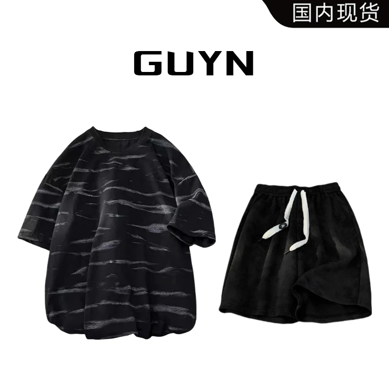【品牌现货】GUYN美式设计扎染短袖纯棉T恤夏季宽松休闲半袖上衣