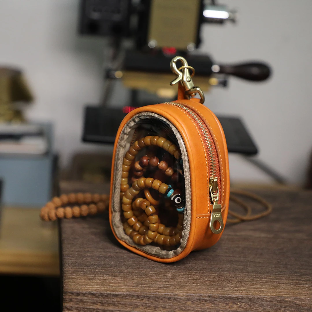 首饰盒/箱 复古风无肩带文玩包文玩收纳包零钱包竖款棕色