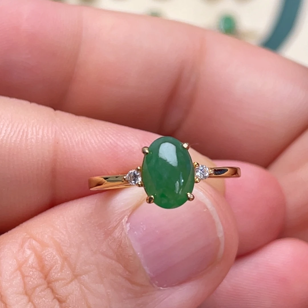 翡翠戒指银S925镶嵌纯天然缅甸翡翠A货