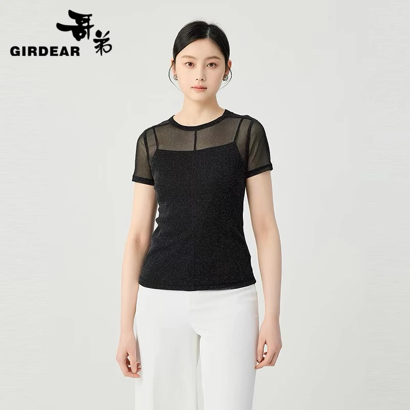 哥弟  经典百搭舒适单层短袖造型搭配丝袜衫130001