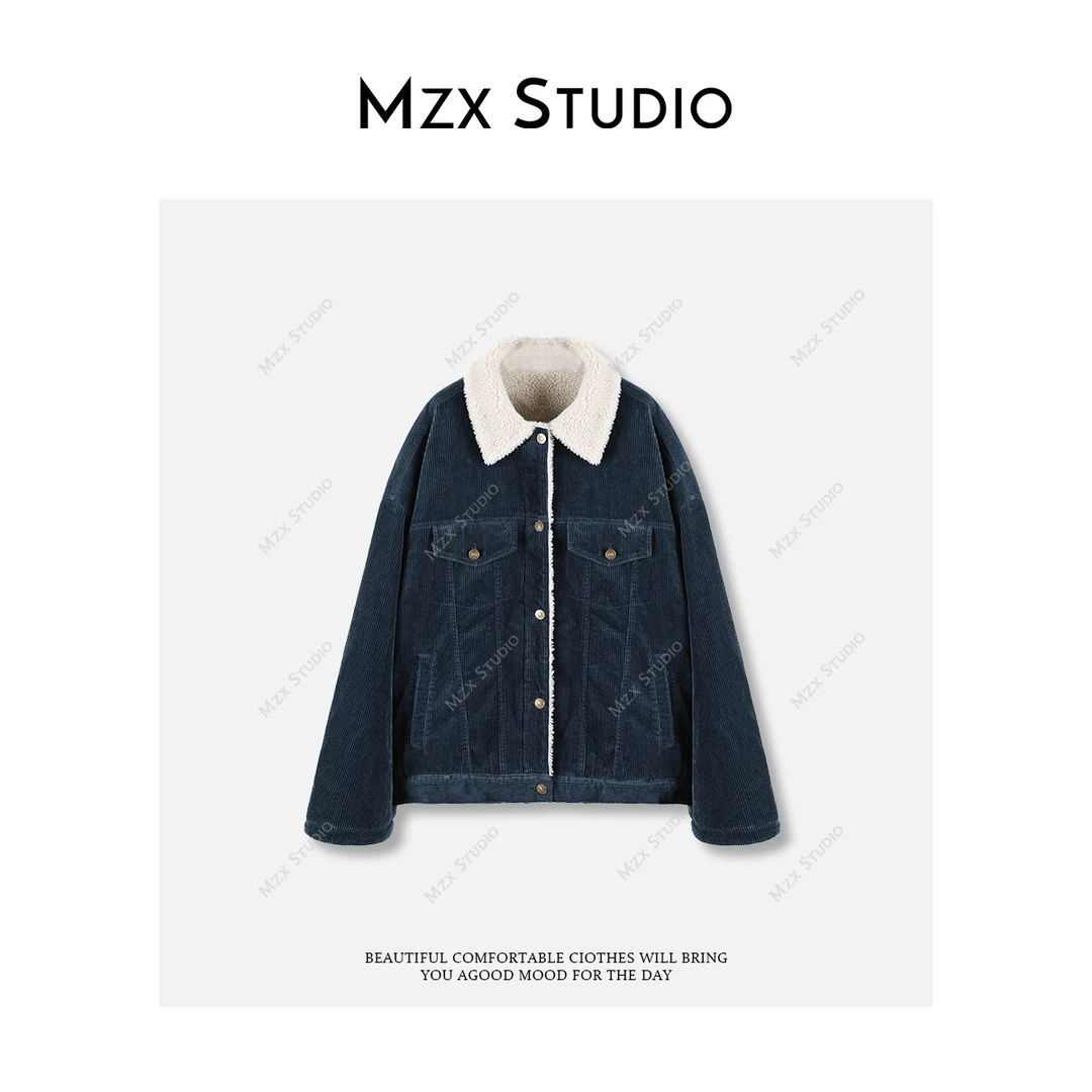 MZX  韩系灯芯绒全棉质感羊羔毛翻领加绒外套WT11600-C