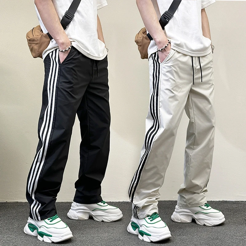 美式条纹休闲裤男春夏新款裤子侧边三条杠宽松直筒运动裤男女同款