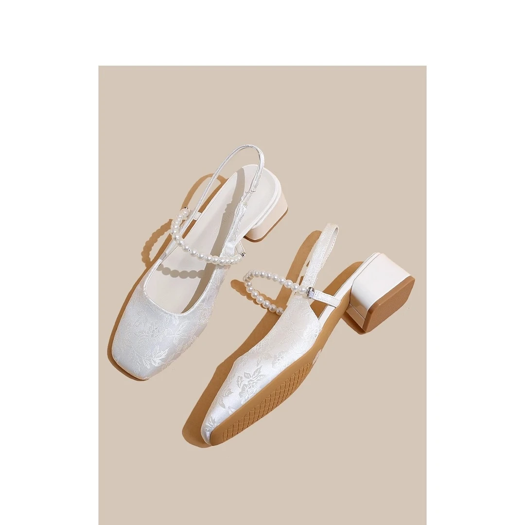 【万象撤柜】玛丽珍高跟单鞋2025新款夏一字带包头仙女风方头凉鞋女