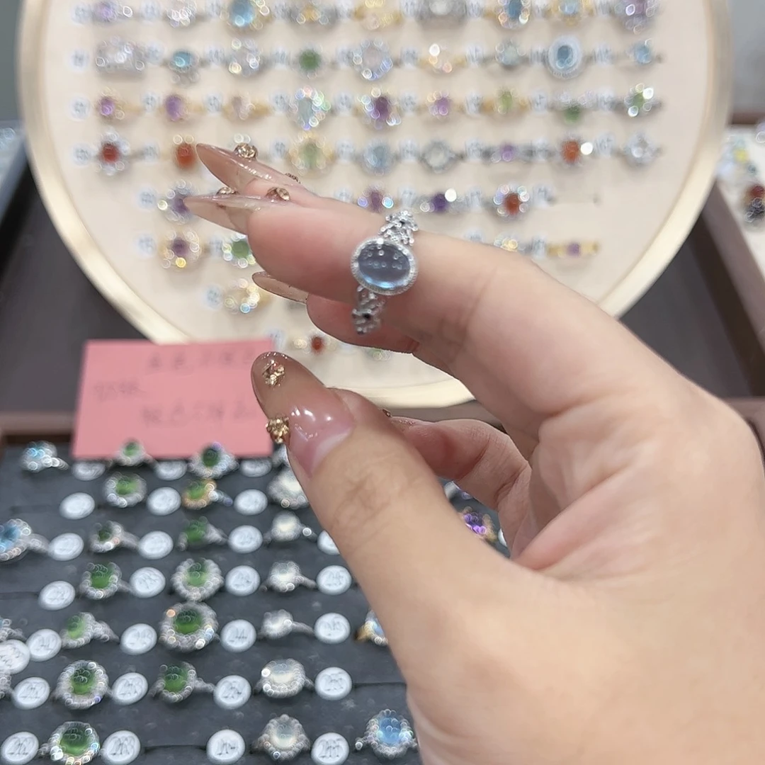 蛇纹石玉戒指银S925镶嵌电**光