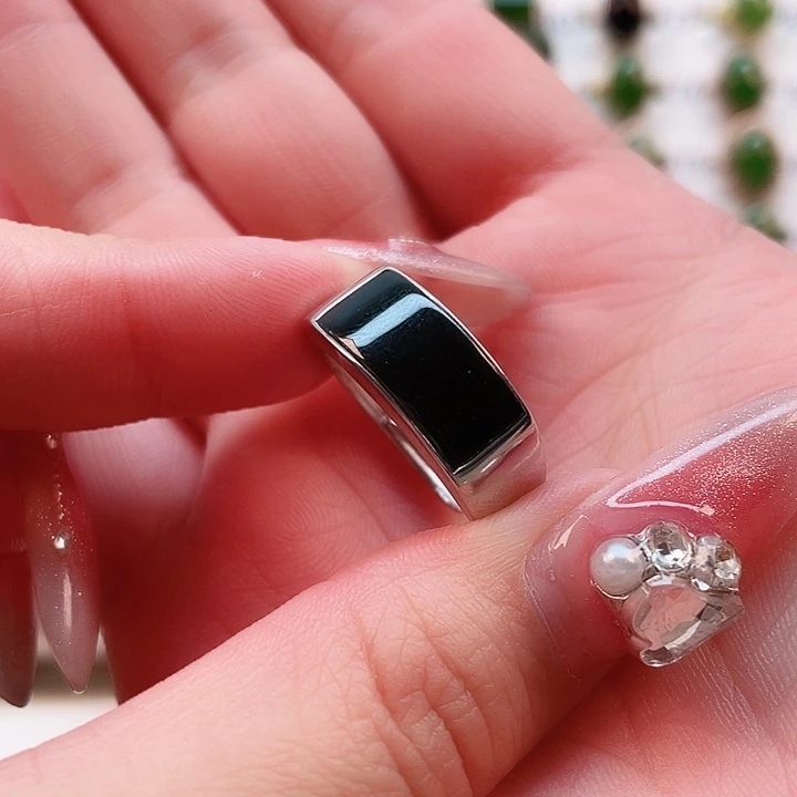 和田玉戒指银S925镶嵌