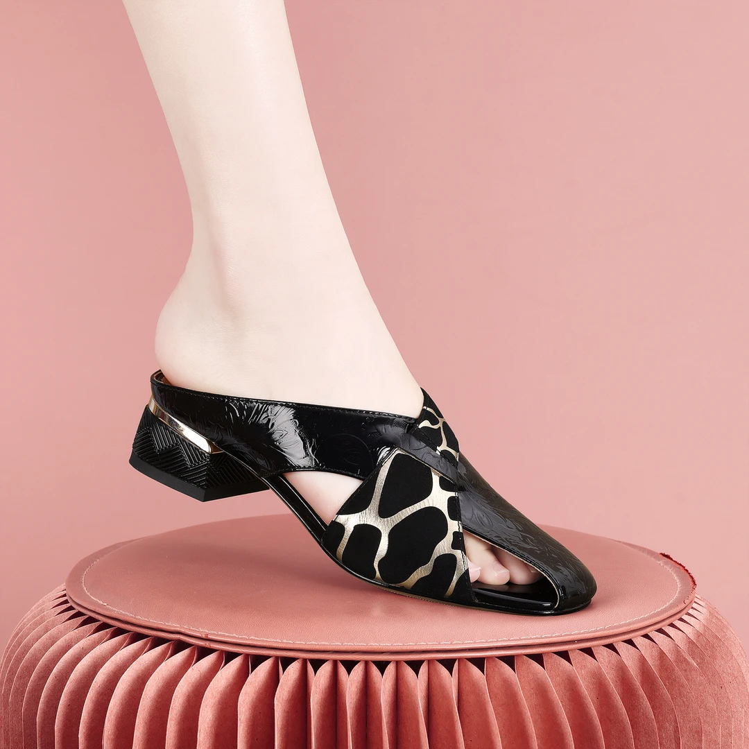 梵芮诗2025夏季时尚方头一脚蹬镂空外穿轻奢低跟凉拖鞋-J2034