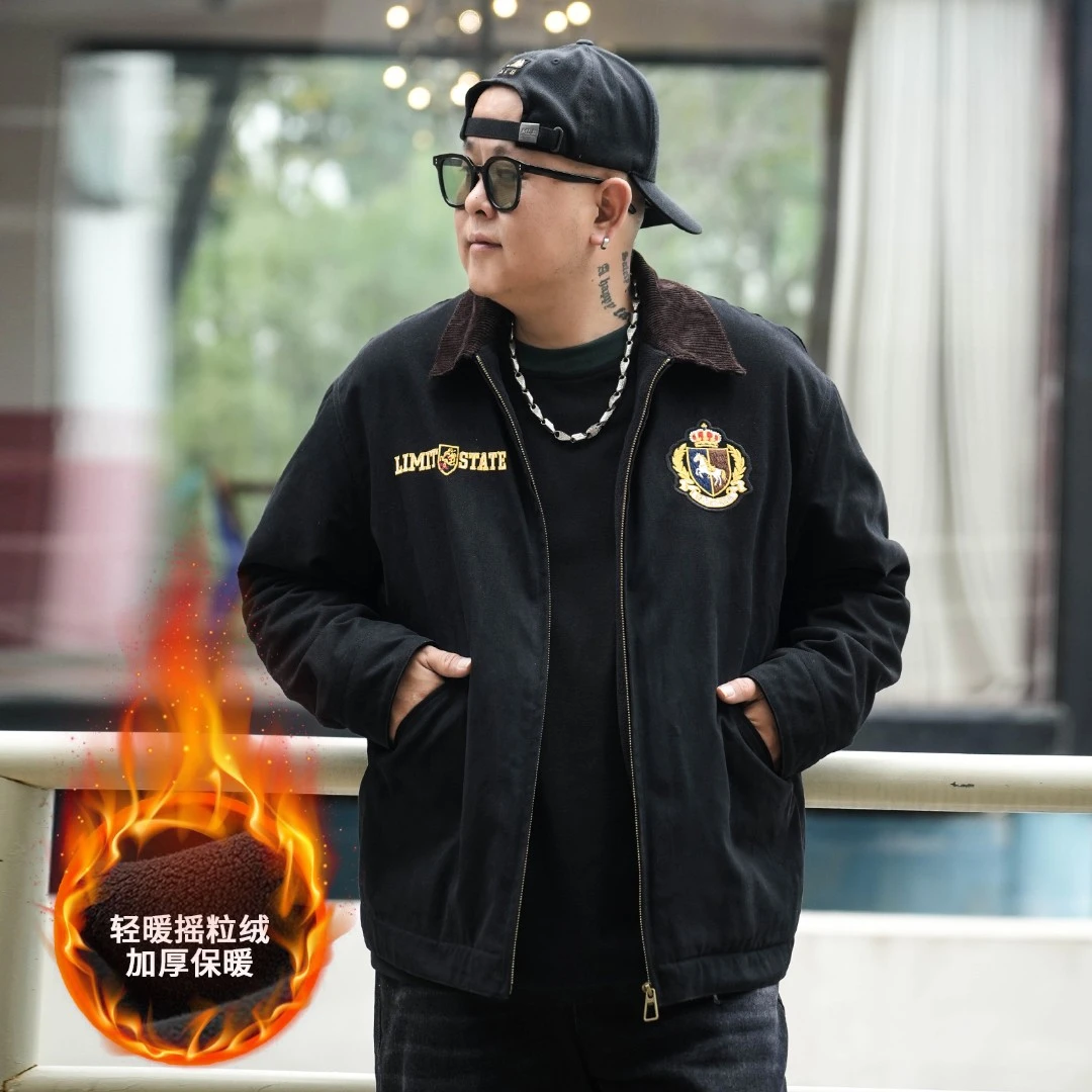 徐天霸大码“龙马精神”刺绣设计款美式加厚加绒工装夹克男外套棉服