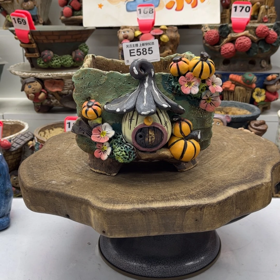 花盆585白狐花盆手捏