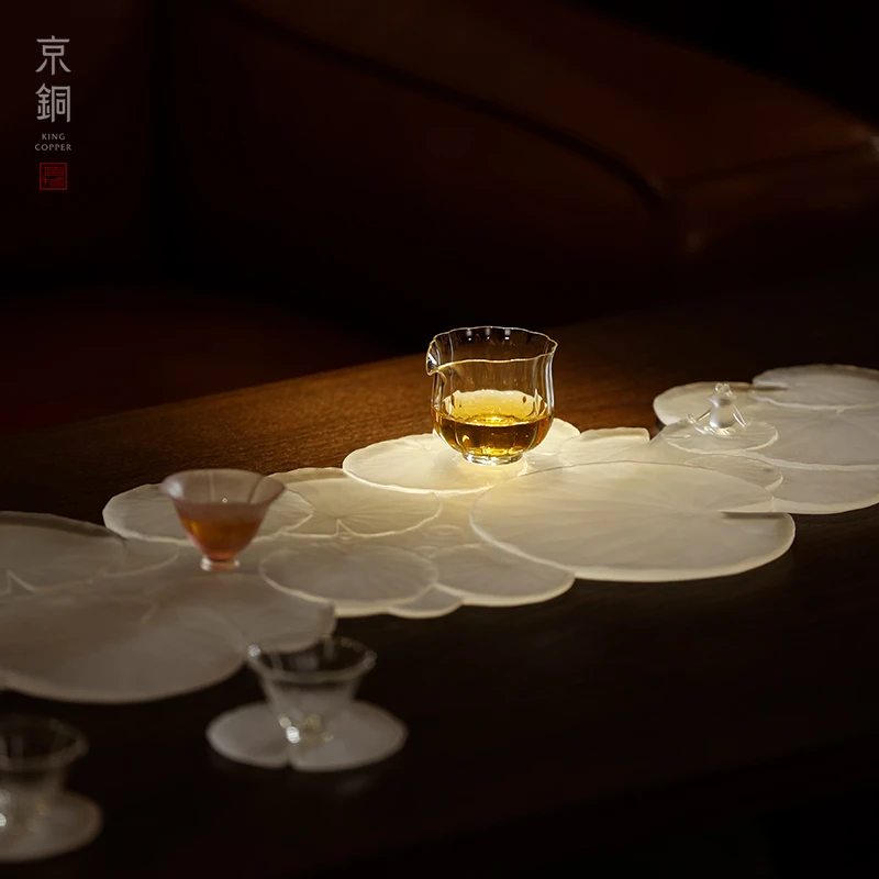 京铜原创国风叠影荷叶茶台琉璃茶盘多功能干泡盘摆件茶席禅意茶器