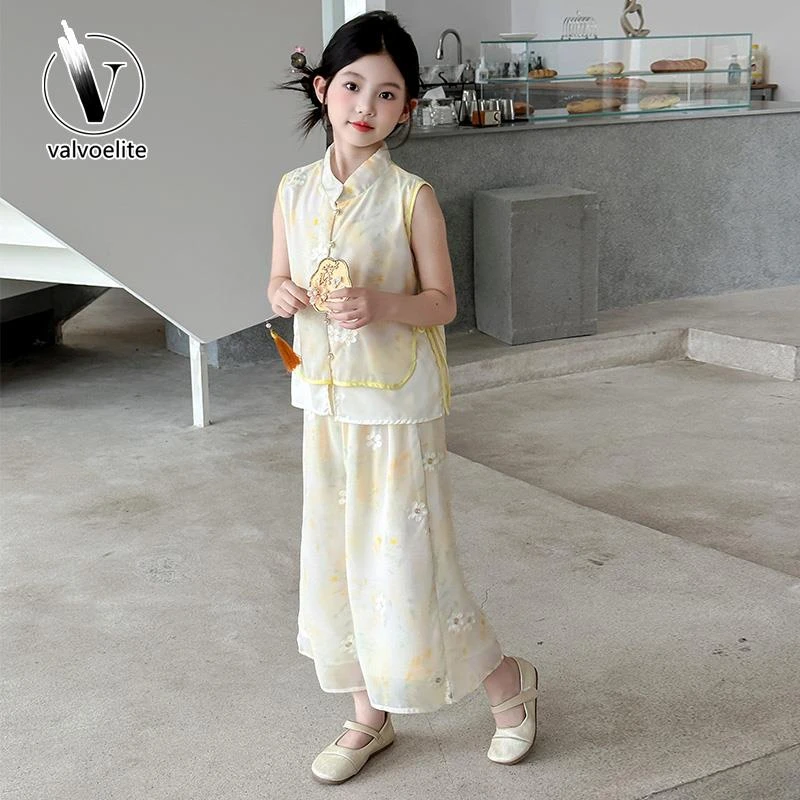 VALVOELITE女童新中式套装夏季2025新款洋气国风汉服中大童两件套