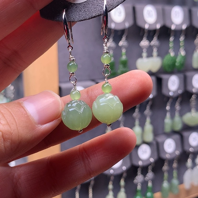 【闪购商品】和田玉耳饰银S925镶嵌