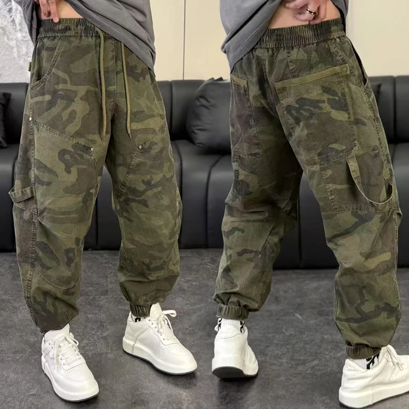 2025春夏高品质迷彩弯刀休闲裤男复古水洗潮流百搭宽松工装哈伦裤