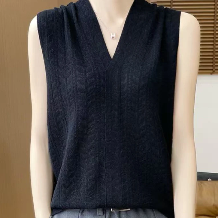 女士V领假开衫背心