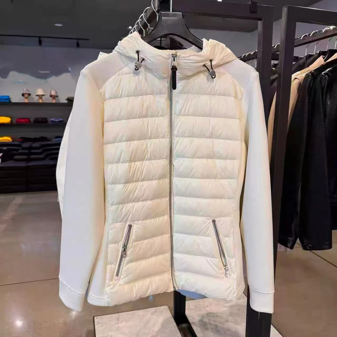 AW25769  奇奇连帽拼接绗缝白鸭绒运动滑雪羽绒服