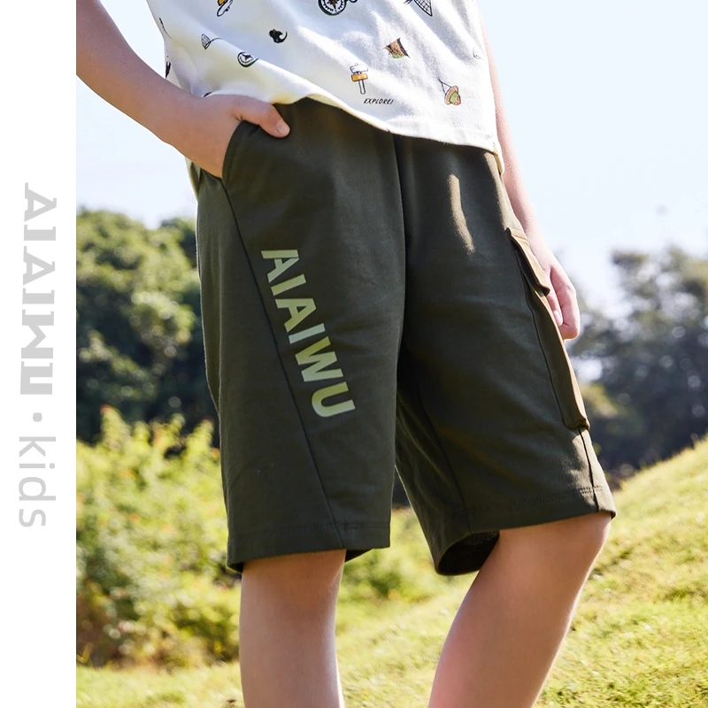 艾艾屋男童裤子2024夏季新品中大童运动针织六分裤工装短裤KNST18