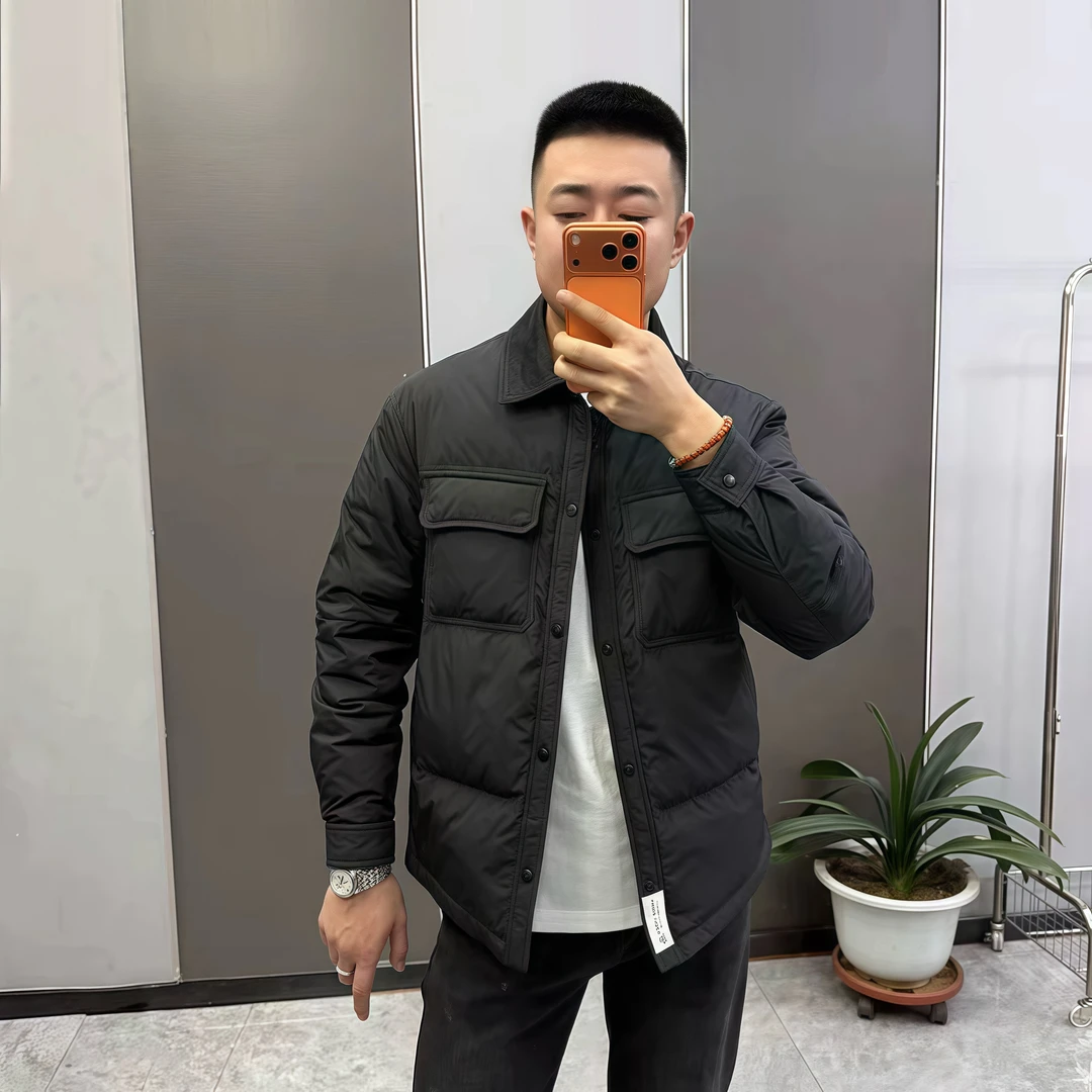 2025冬季新款男士翻领棉服加厚保暖棉夹克外套修身百搭黑色拼接领
