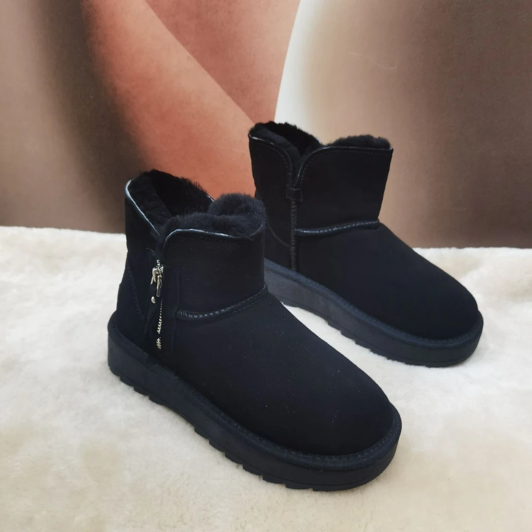 冬季雪地靴女款厚底羊毛加厚皮毛一体雪地靴保暖棉鞋