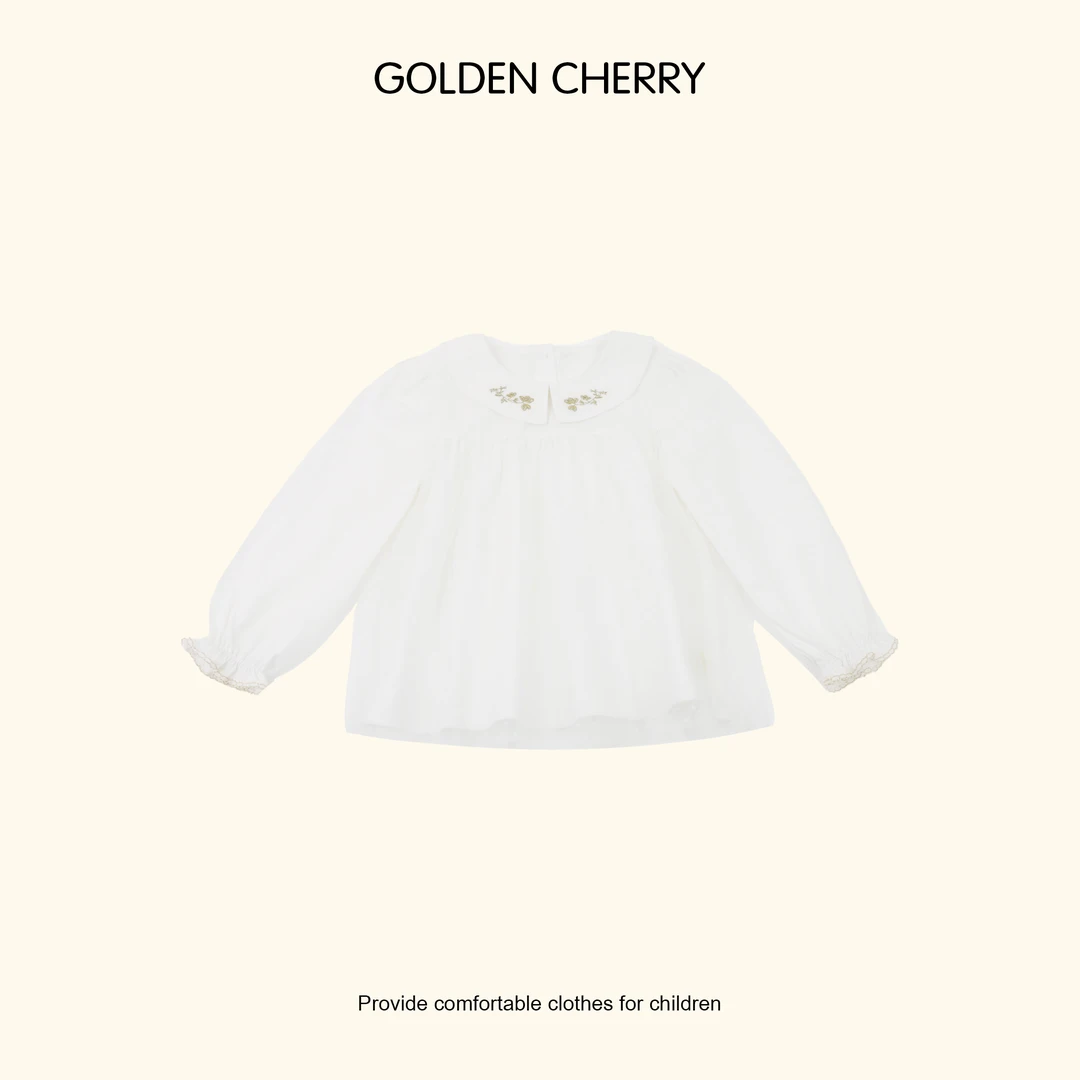 5【金樱桃 Golden cherry】儿童娃娃领一枝花刺绣纯色娃娃衫JYT1010