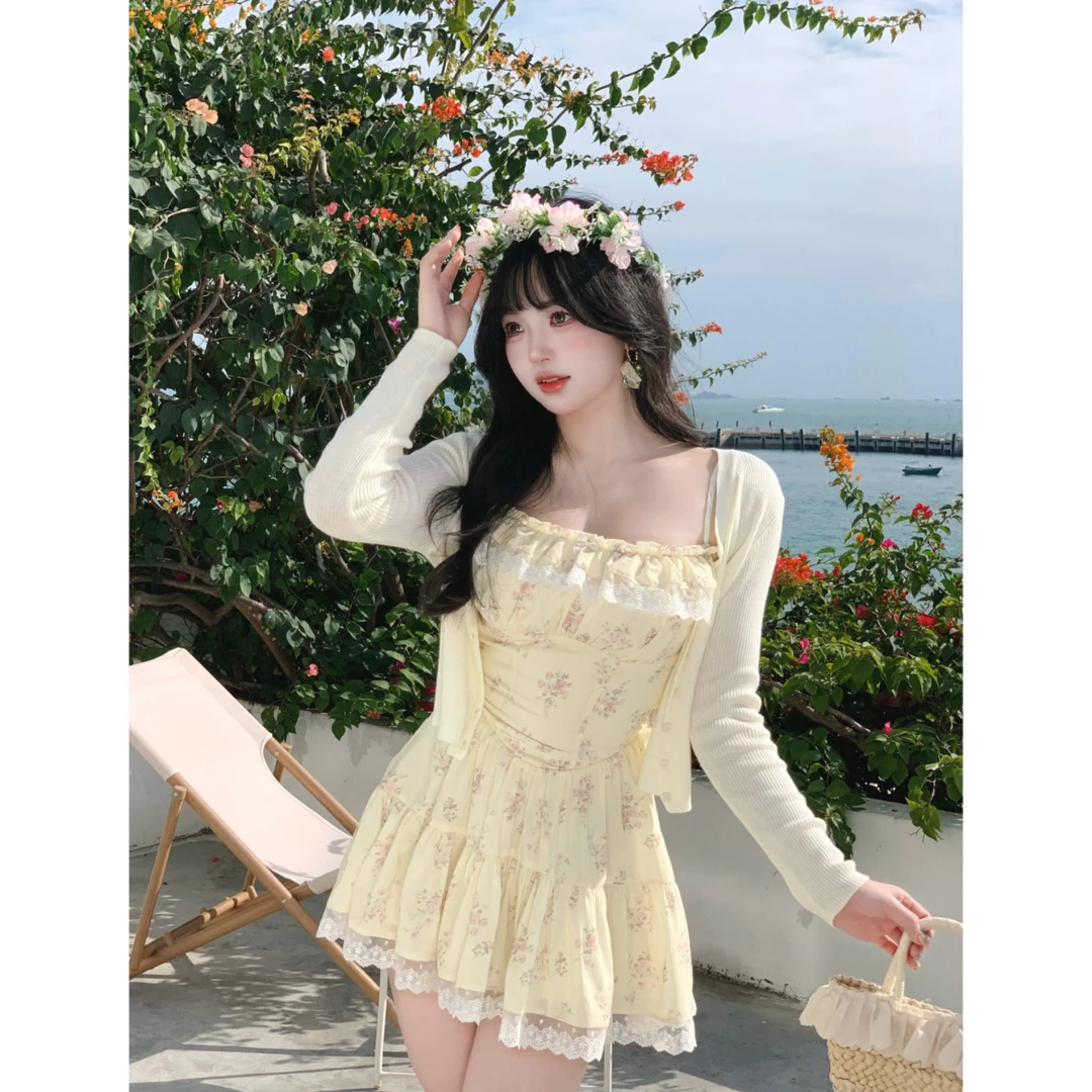 MengFairy清清【花漾心结】春夏碎花纯欲收腰显瘦连衣裙 4979套装