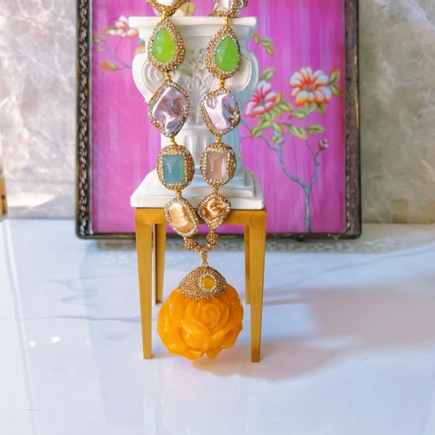 铜合金项链 多颗粒洛可多彩系列满镶搭配9690手工轻奢气质长款