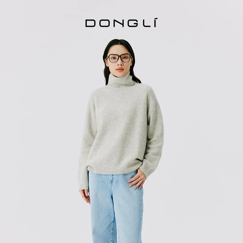 东黎 山羊绒 女士冬季混纺圈圈纱半高领打底衫简约宽松纯色4853