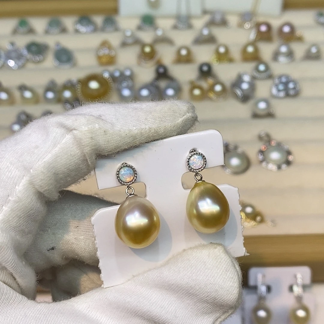 海水珍珠银S925镶嵌耳饰