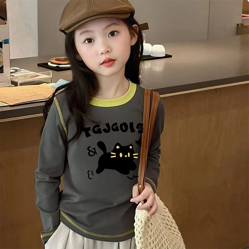女童长袖T恤2025新款春秋装儿童网红上衣韩版女孩休闲洋气打底衫t