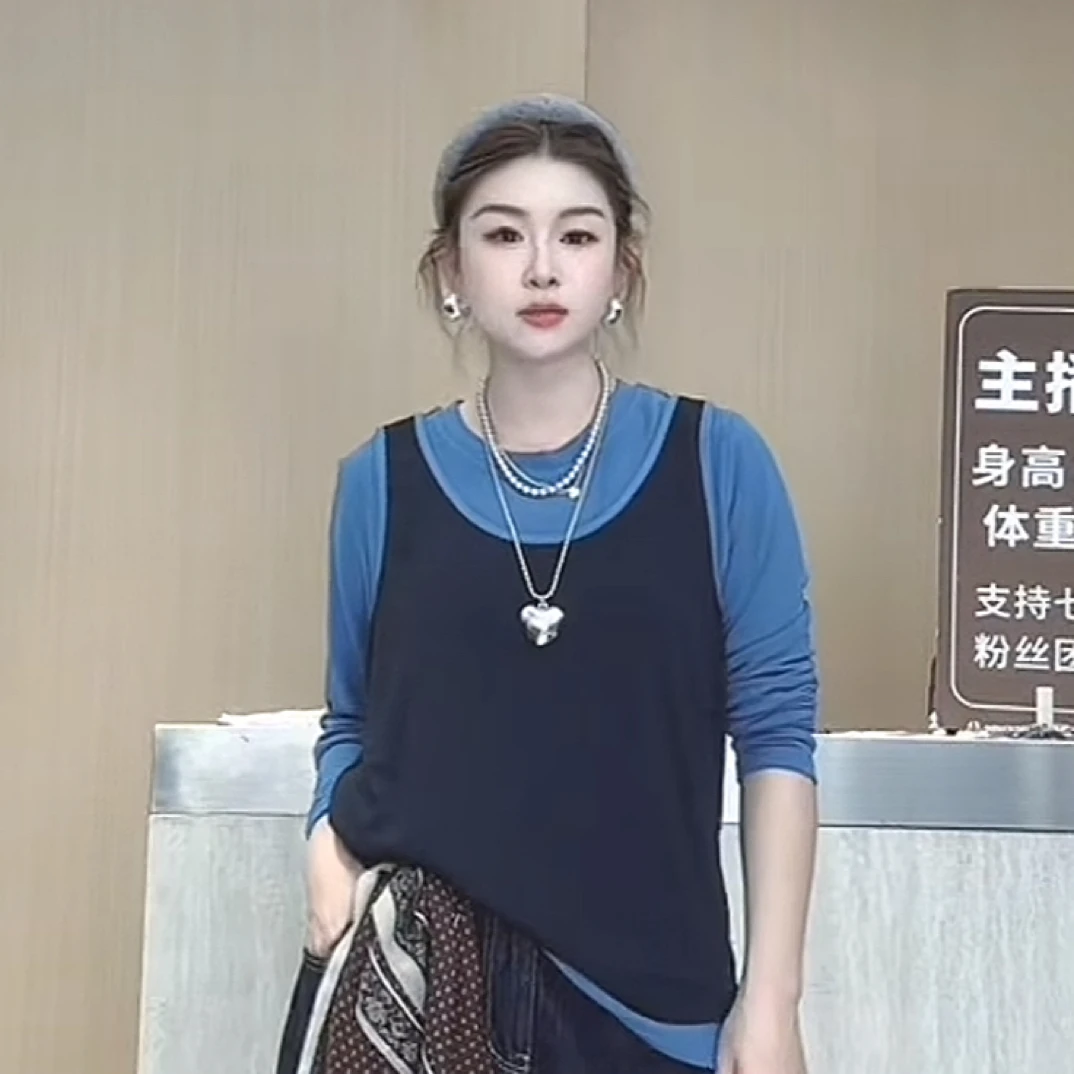 T恤千金风真两件网红显瘦长袖