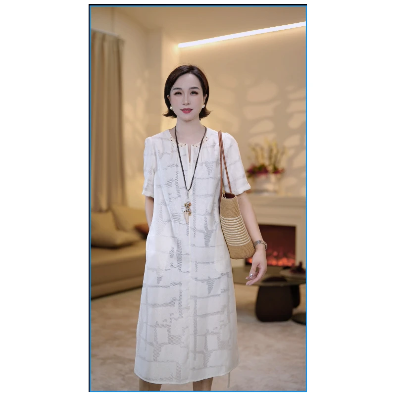 【赞妈专属】夏季新款气质定钻连衣裙ZM1824N