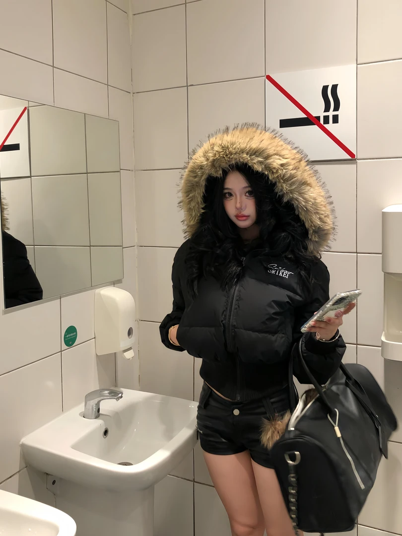 大毛领连帽羽绒服女短款2025冬新款韩版收腰棉服小个子白鸭绒外套