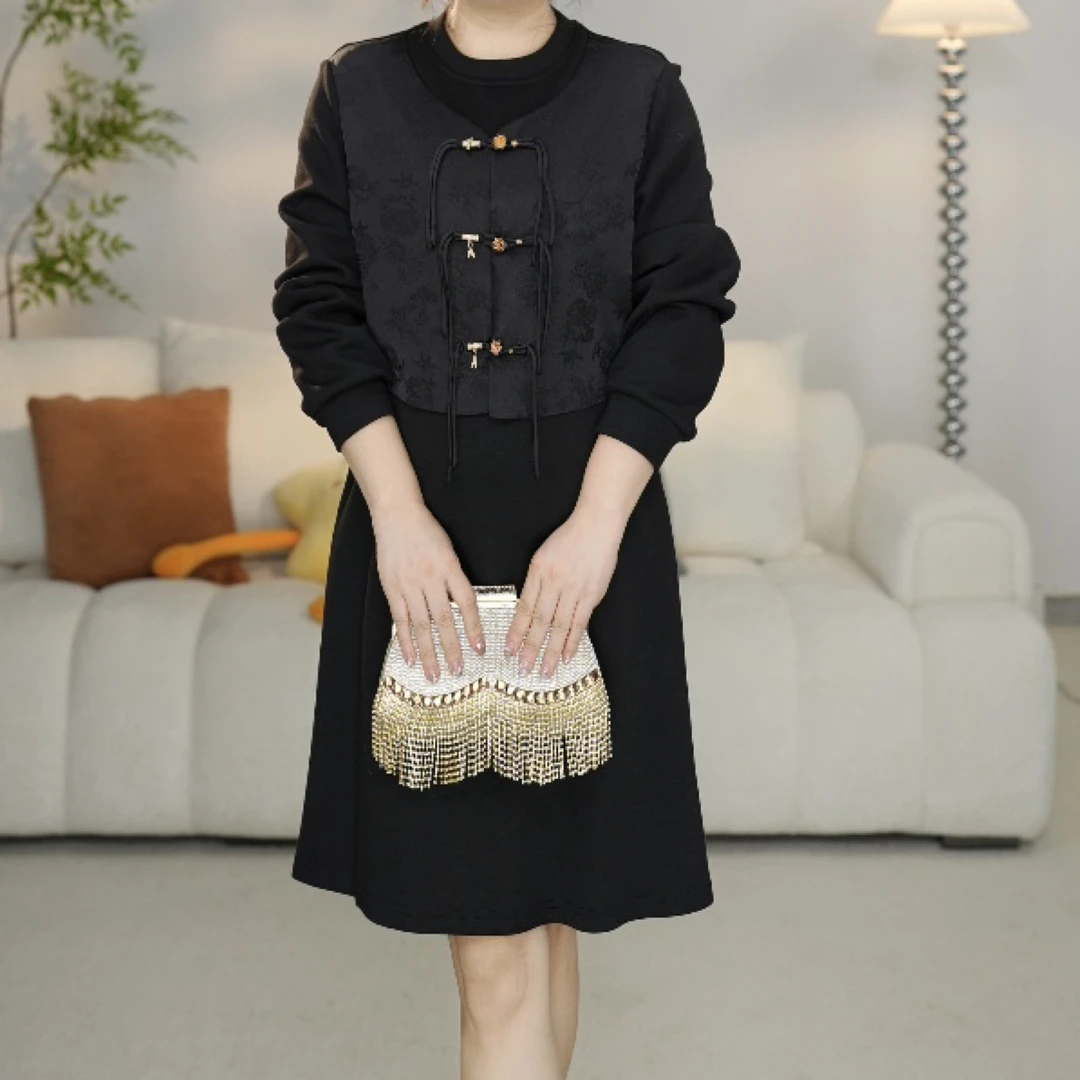 C029秋季设计感小香风法式减龄显瘦粗花呢连衣裙