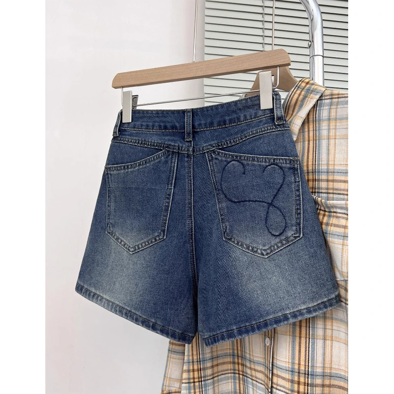 美式辣妹水洗牛仔短裤女夏季复古设计感高腰休闲直筒百搭a字裤子
