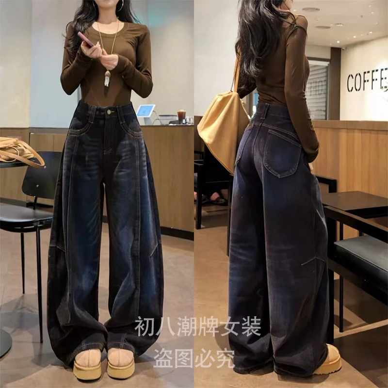 51886植绒哑光加绒牛仔裤2025年冬季新款裁片保暖直筒显瘦休闲裤