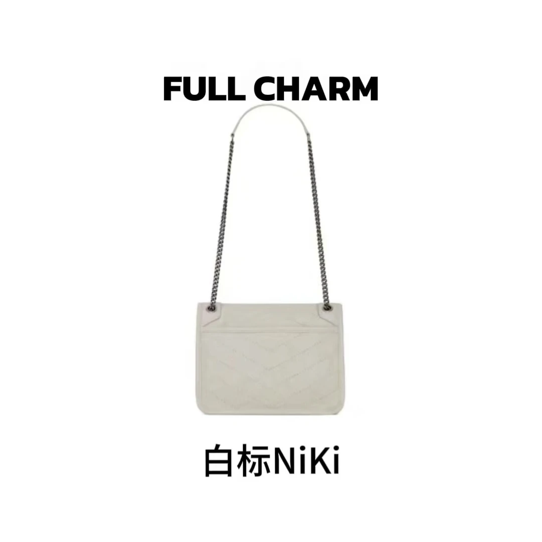 【E886】FULL CHARM-白色NIKI中号-新款多功能斜挎包百搭单肩包