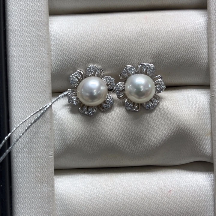 银S925镶嵌耳饰海水珍珠7-8mm2号