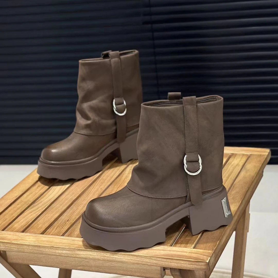 2025年新款加绒粗高跟增高7cm套筒切尔西短靴英伦风991-165