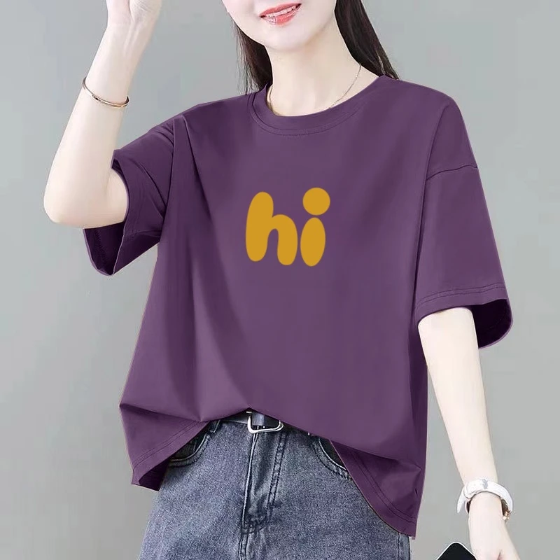 100%纯棉短袖t恤女夏季大码韩版时尚宽松显瘦洋气减龄百搭上衣ins