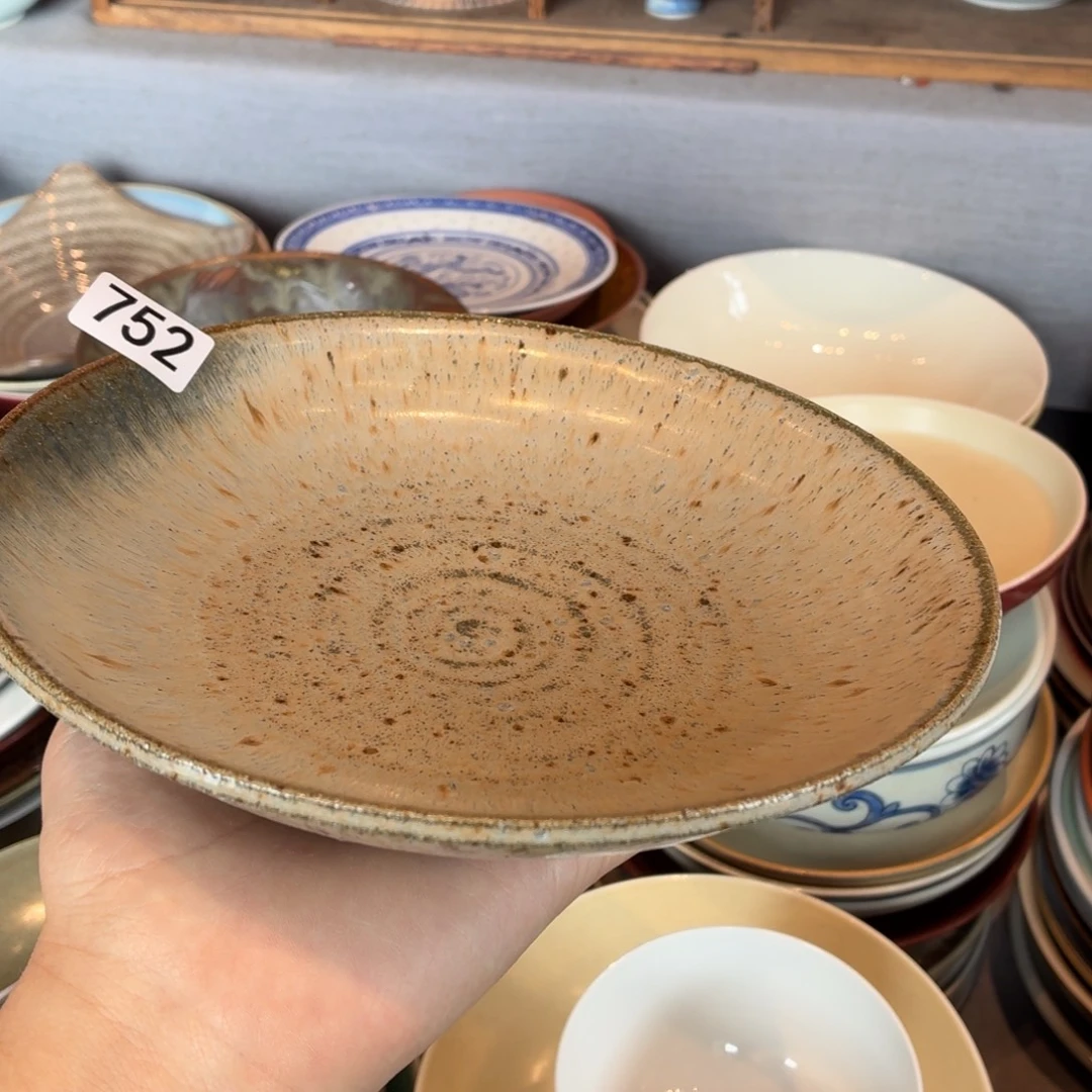 卿***久瓷片752  粗陶灰色燕麦锅盘1个